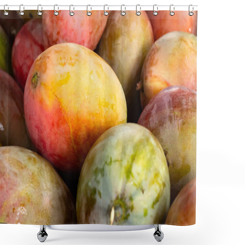 Personality  Heap Of Raw Ripe Fresh Mangoes Fruit Close Up. Shower Curtains