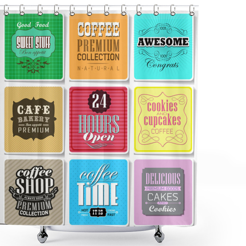 Personality  Retro Labels And Typography, Shower Curtains