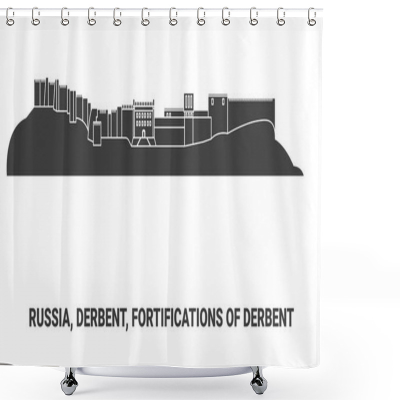 Personality  Russia, Derbent, Fortifications Of Derbent, Travel Landmark Line Vector Illustration Shower Curtains