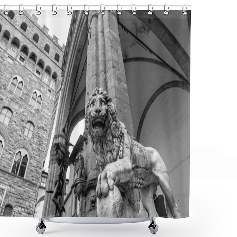 Personality  Florence, Italy - April 6, 2022: Sculptures At The Loggia Dei Lanzi, A Building On A Corner Of The Piazza Della Signoria In Florence, Italy, Adjoining The Uffizi Gallery. Shower Curtains