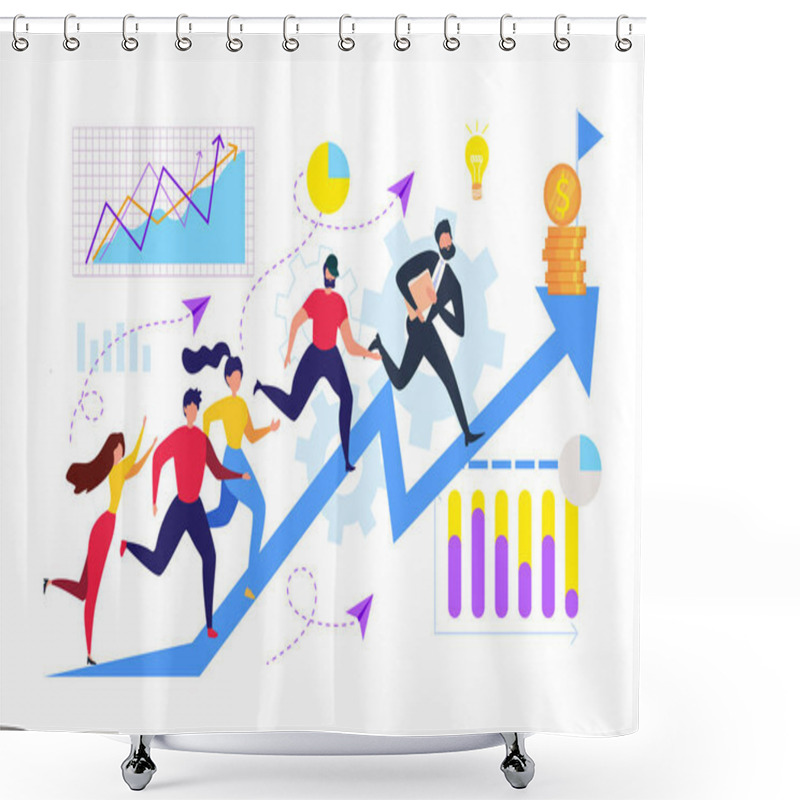 Personality  Cartoon Businessman People Run Forward Direction Shower Curtains