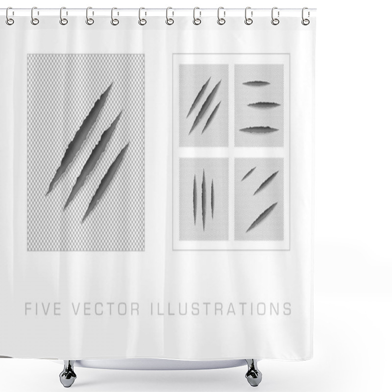 Personality  Claws Scratches On Paper With Ripped Edges With Shadow On Transparent Background. Graphic Concept For Your Design Shower Curtains