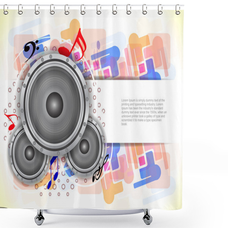 Personality  Abstract Music Theme Background With Loudspeakers. Shower Curtains