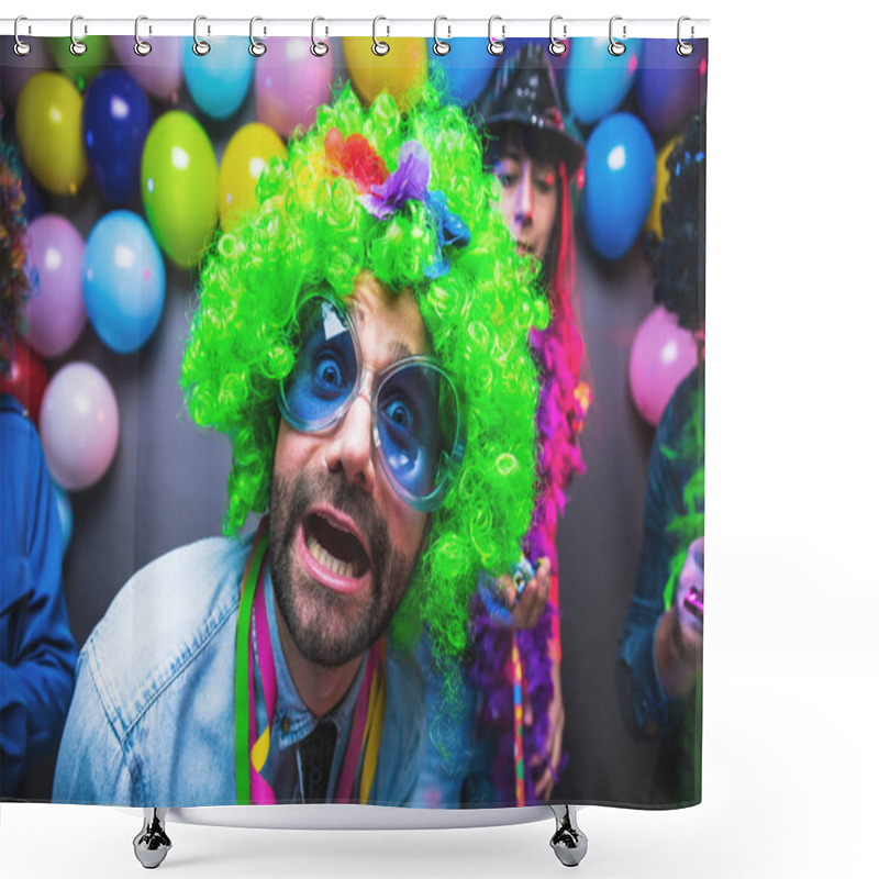 Personality  Party People Celebrating Carnival Or New Year In Party Club Shower Curtains