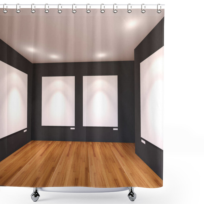 Personality  Empty Room Interior With White Canvas On Black Wall In The Galle Shower Curtains