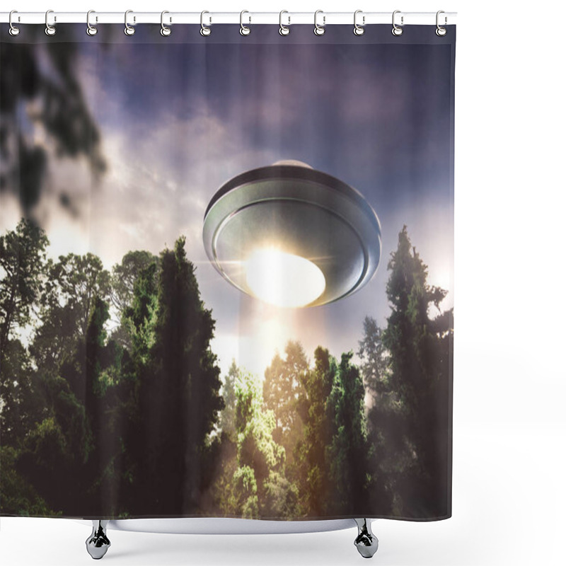 Personality  UFO Flying Over A Forest Shower Curtains