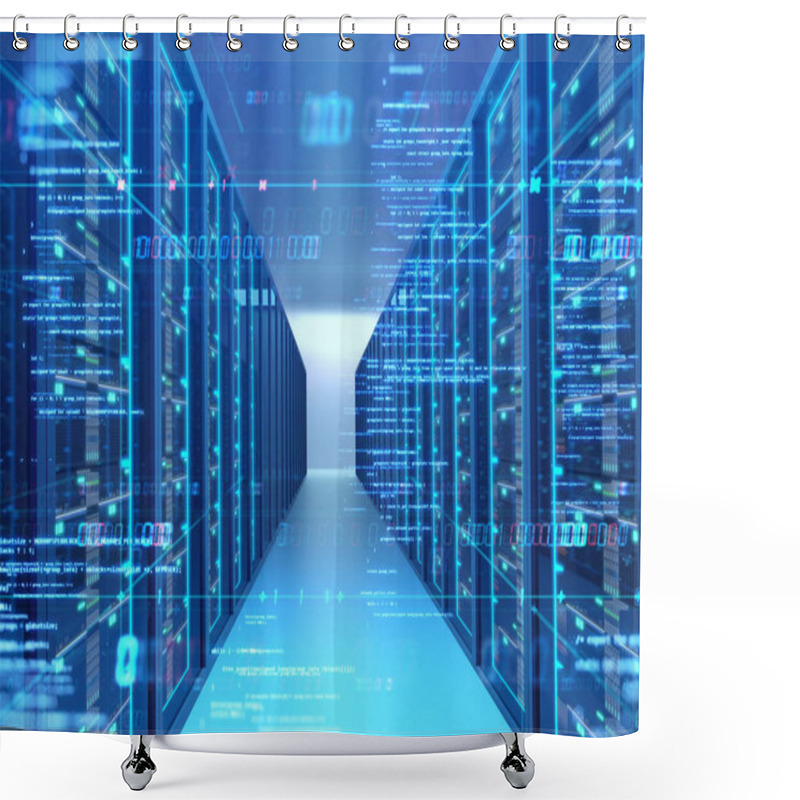 Personality  Corridor Of  Server Room With Server Racks In Datacenter. 3d Ill Shower Curtains