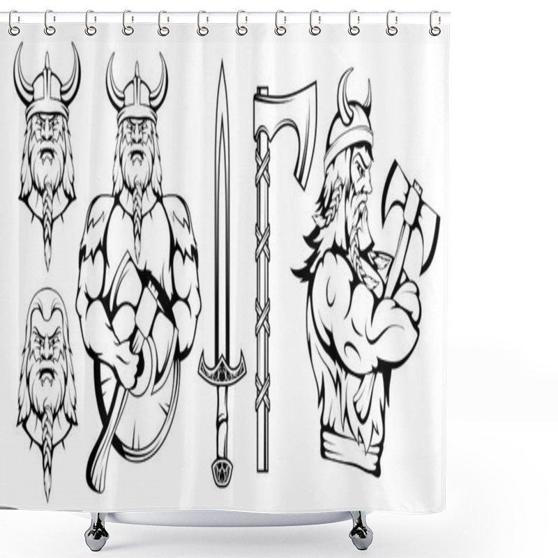 Personality  Viking Warrior Set, Vector Graphic To Design Shower Curtains