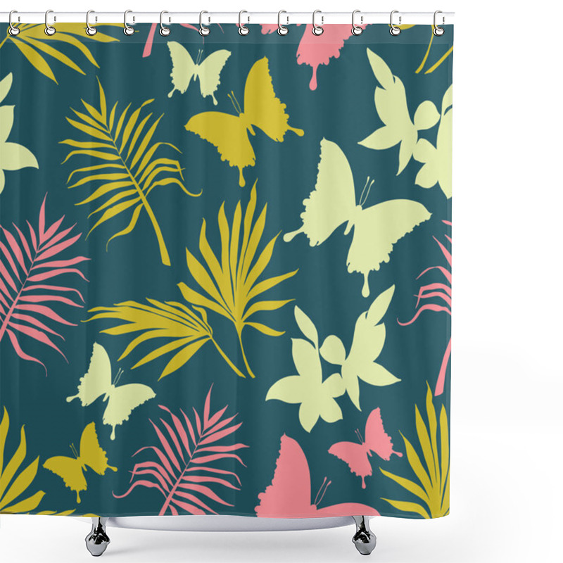 Personality  Seamless Pattern With Tropical Flowers, Palm Leaves And Butterflies Shower Curtains