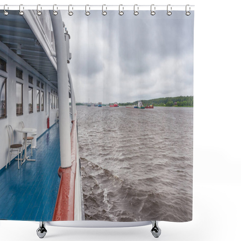 Personality  Empty Deck Of The Ship In Rainy Weather Shower Curtains