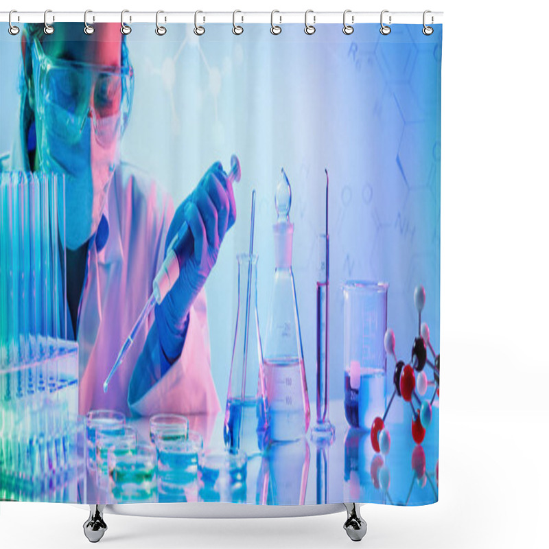 Personality  Chemistry Laboratory - Woman With Pipettes And Test Tubes Shower Curtains