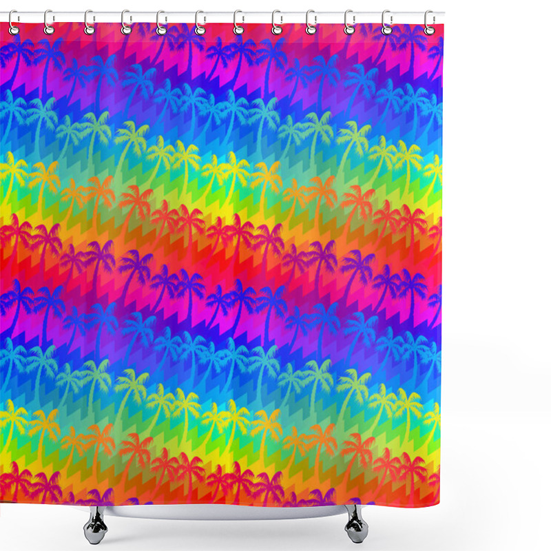 Personality  Tropical Rainbow Palm Trees Stripes Seamless Pattern Shower Curtains