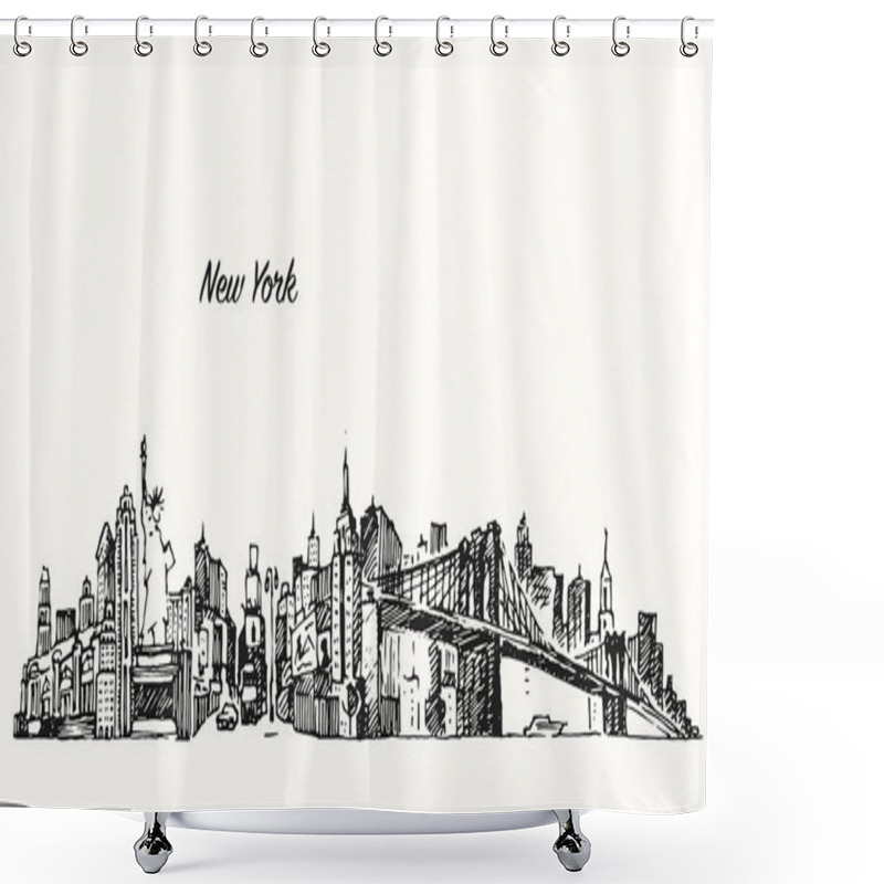 Personality  New York City Skyline Vector Illustration Sketch Shower Curtains