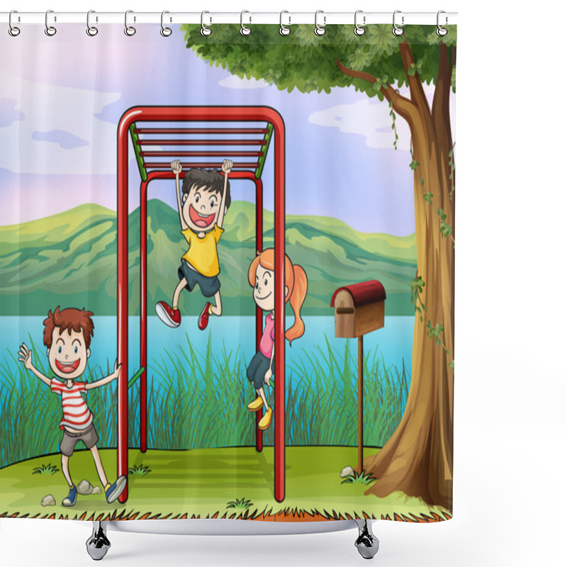 Personality  Kids Playing Monkey Bar And A Letter Box Shower Curtains