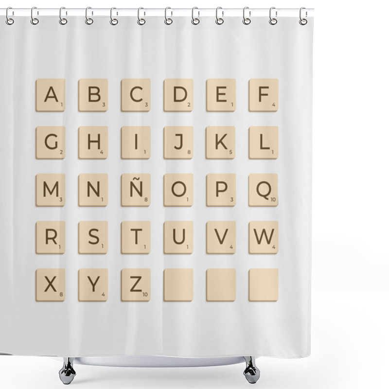 Personality  Complete Alphabet Uppercase In Scrabble Letters. Isolate Vector Illustration Ready To Compose Words And Phrases Shower Curtains