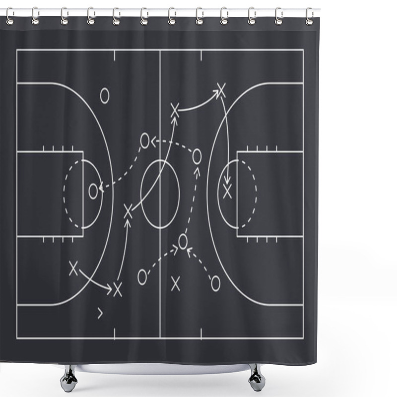 Personality  Basketball Strategy Field, Game Tactic Board Template. Hand Drawn Basketball Game Scheme, Learning Sport Plan Board. Court In Line Style. Vector Illustration. Shower Curtains