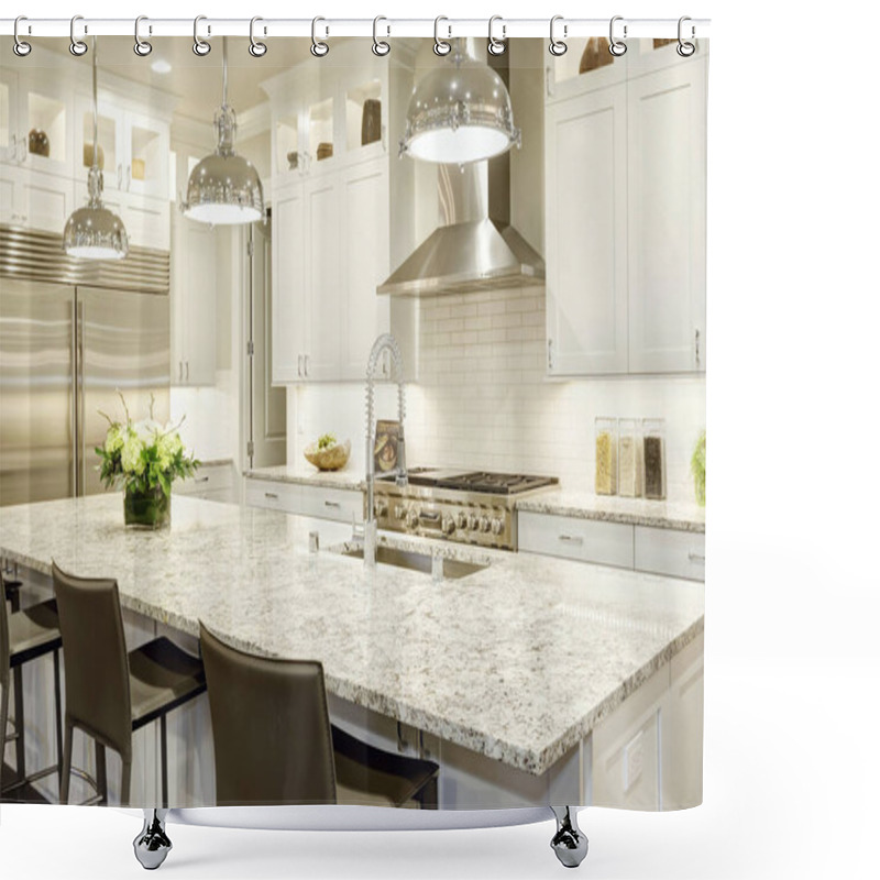 Personality  White Kitchen Design In New Luxurious Home Shower Curtains