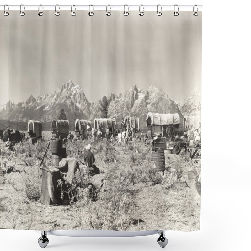 Personality  American Pioneers In Mountains Shower Curtains