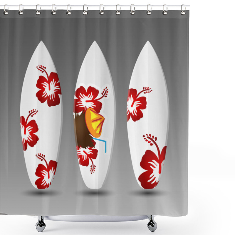 Personality  Surfboards Design Template With Floral Pattern Shower Curtains