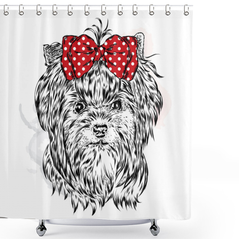 Personality  Cute Yorkshire Terrier With Bow. Vector Illustration For A Card Or Poster. Print On Clothes. Beautiful Dog. Shower Curtains