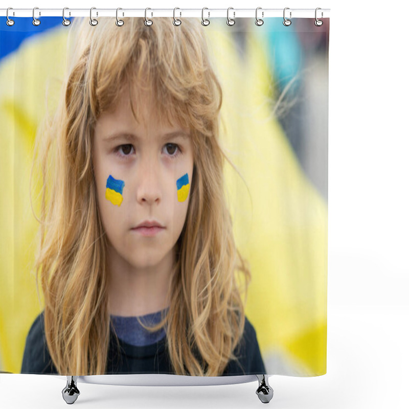 Personality  Ukraine Flag On Children Cheeks. Human Protest. Shower Curtains