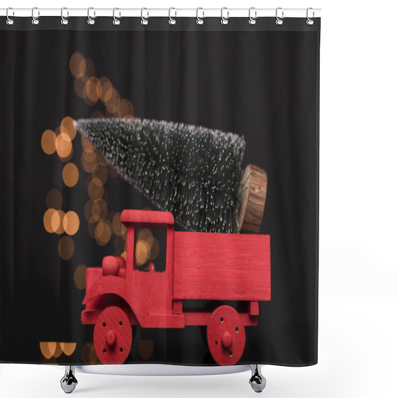 Personality  Red Truck Carrying A Pine Tree Shower Curtains