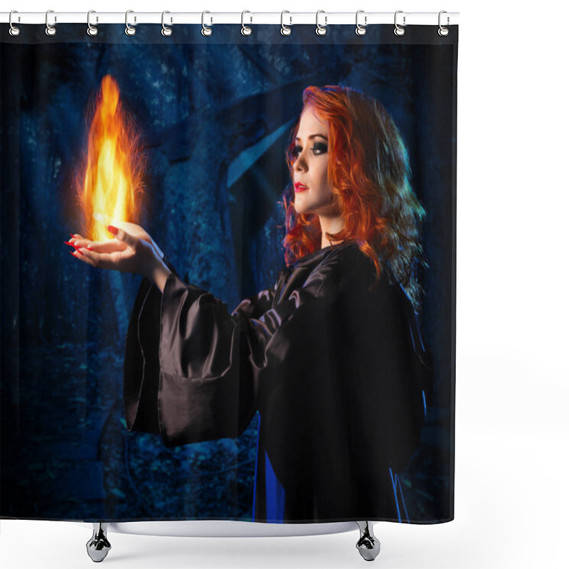 Personality  Young Witch In Night Forest Shower Curtains