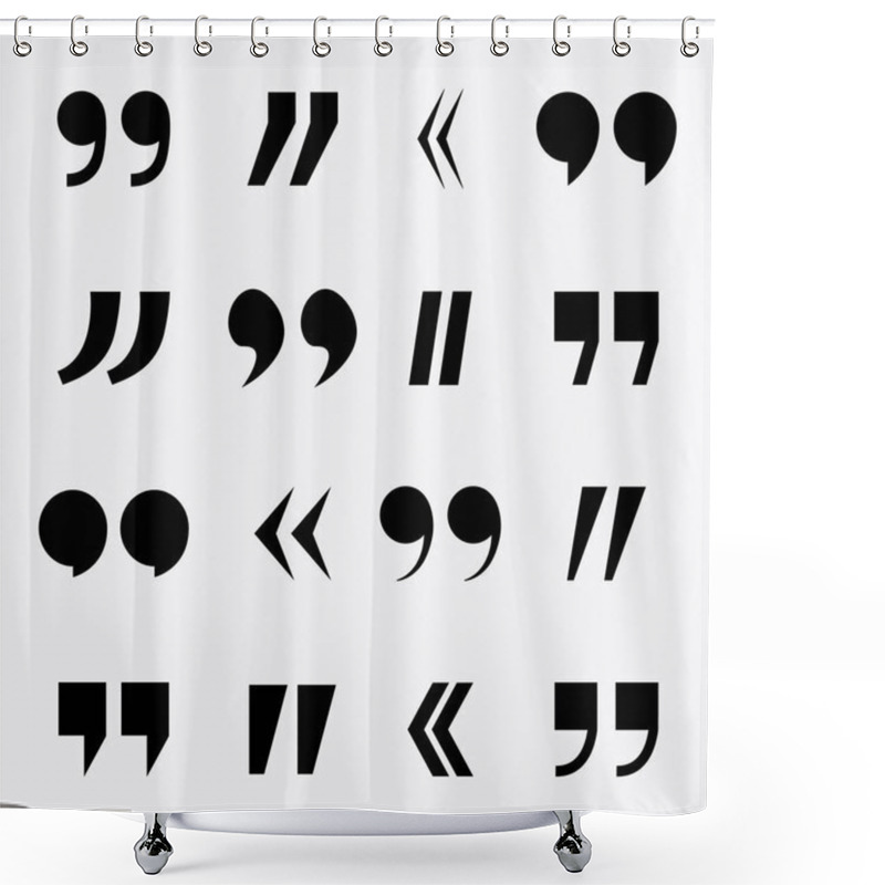 Personality  Quote Mark. Quotation Icon. Symbol Of Double Comma For Speech. Black Sign Of Punctuation For Text. Set Of Commas Isolated On White Background. Design Of Graphic Logo For Comment, Blockquote. Vector. Shower Curtains