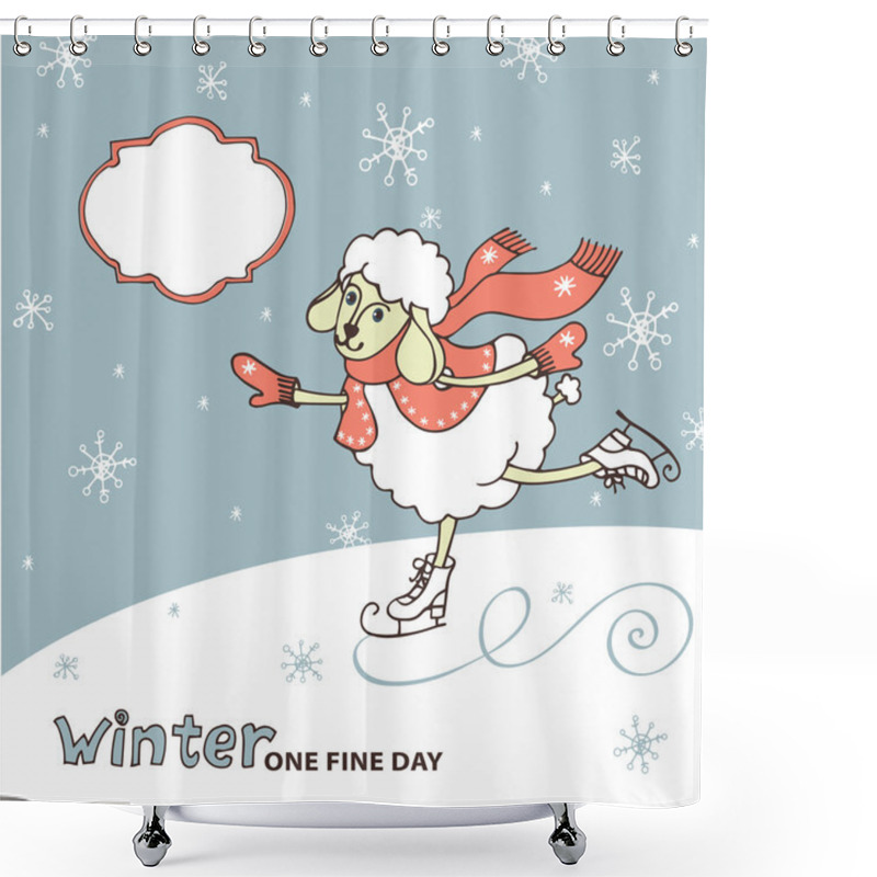 Personality  Cute Sheep Girl Skates .Winter Doodle Shower Curtains