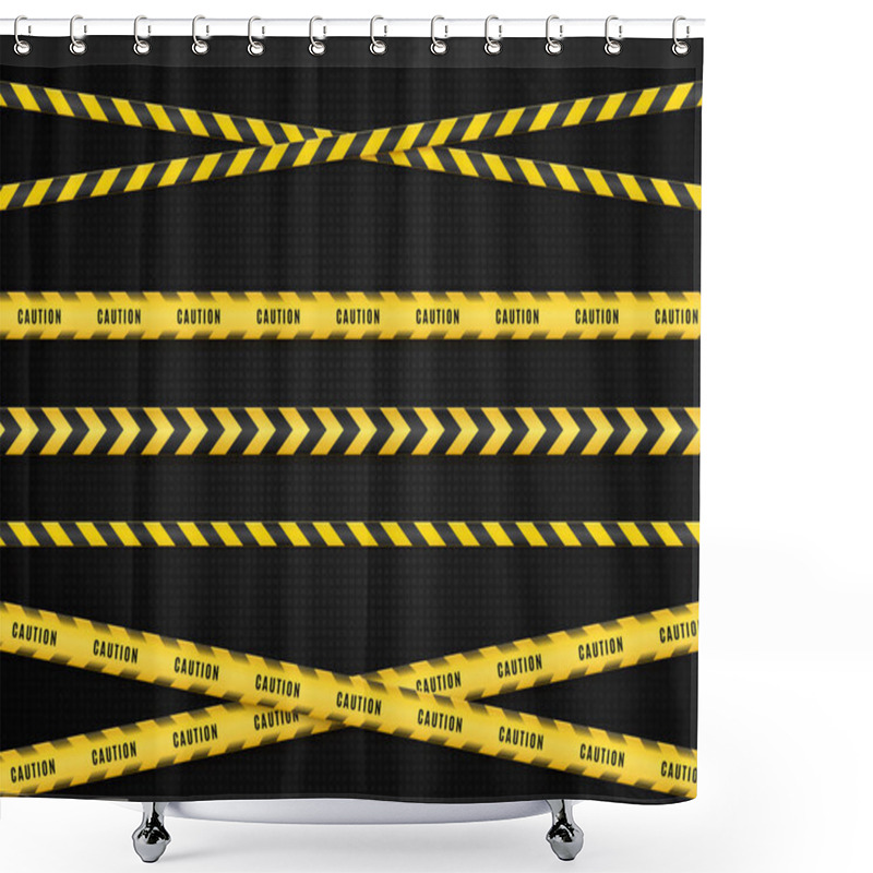 Personality  Yellow And Black Danger Tapes. Caution Lines Isolated. Vector Shower Curtains