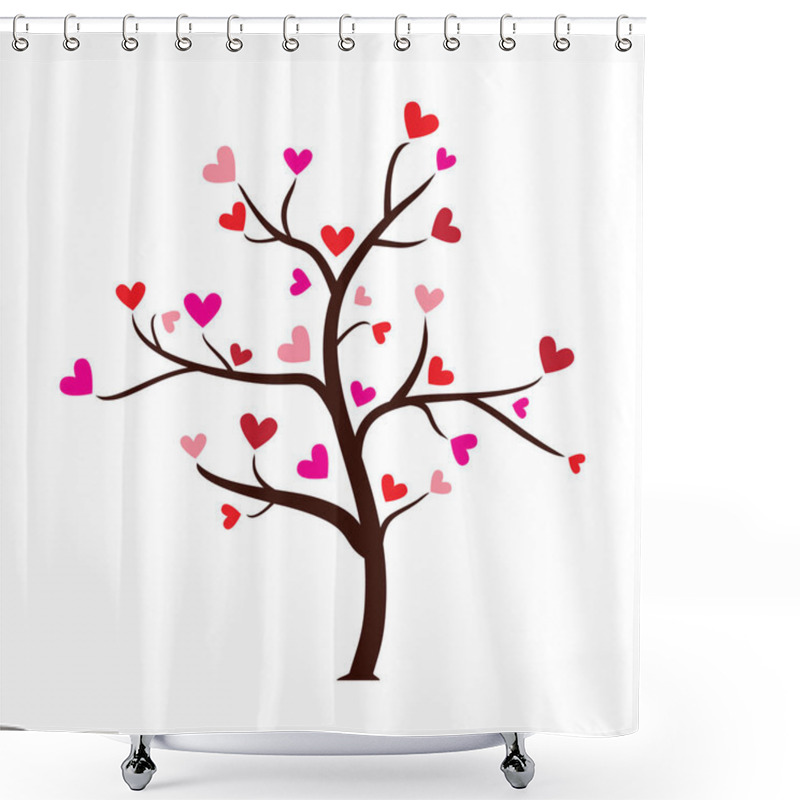 Personality  Love Tree With Heart Leaves. Tree With Paper Leaves And Hanging Hearts. Jpeg Illustration. Shower Curtains