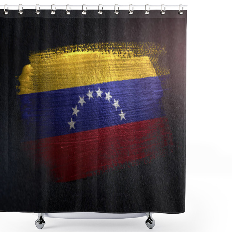 Personality  Venezuela Flag Made Of Metallic Brush Paint On Grunge Dark Wall Shower Curtains