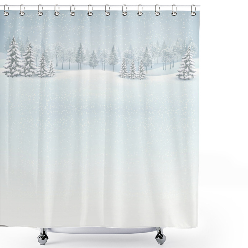 Personality  Christmas Winter Landscape Background. Vector.  Shower Curtains