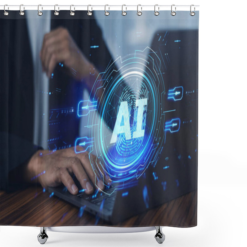 Personality  Businessman Leverages AI To Optimize Decision-making Processes, Enhance Operational Efficiency, And Drive Innovation In Competitive Markets, Ensuring Sustainable Growth And Profitability. Shower Curtains