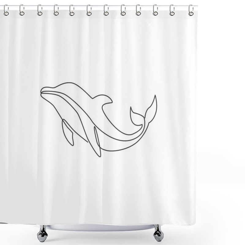 Personality  One Single Line Drawing Of Cute Beautiful Dolphin For Company Logo Identity. Funny Beauty Mammal Animal Mascot Concept For Circus Icon. Modern Continuous Line Draw Vector Graphic Design Illustration Shower Curtains