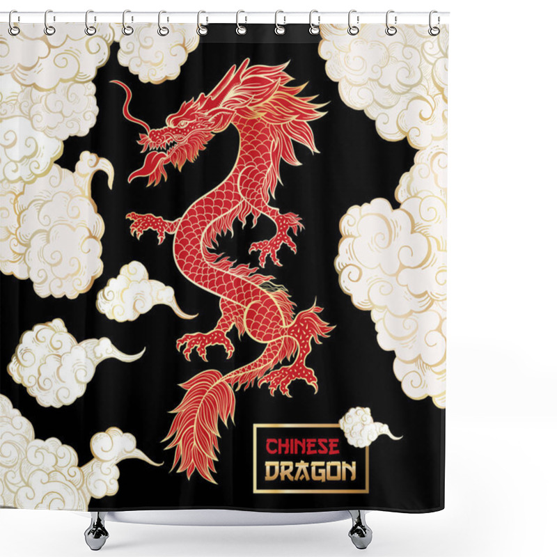 Personality  Chinese Dragon And Clouds Hand Drawn Illustration Shower Curtains