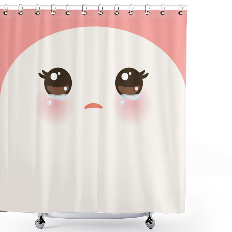 Personality  Kawaii Funny Beige Muzzle With Pink Cheeks And Big Eyes Cute Cartoon Pet Simple Crying Face. Portrait On Pink Background For Your Text. Vector Illustration Shower Curtains