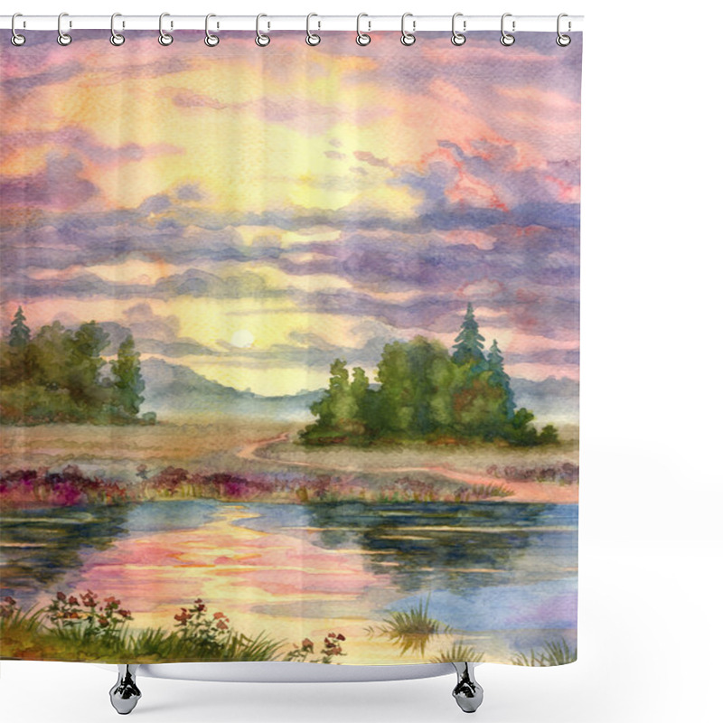 Personality  Sunset Over Lake Shower Curtains