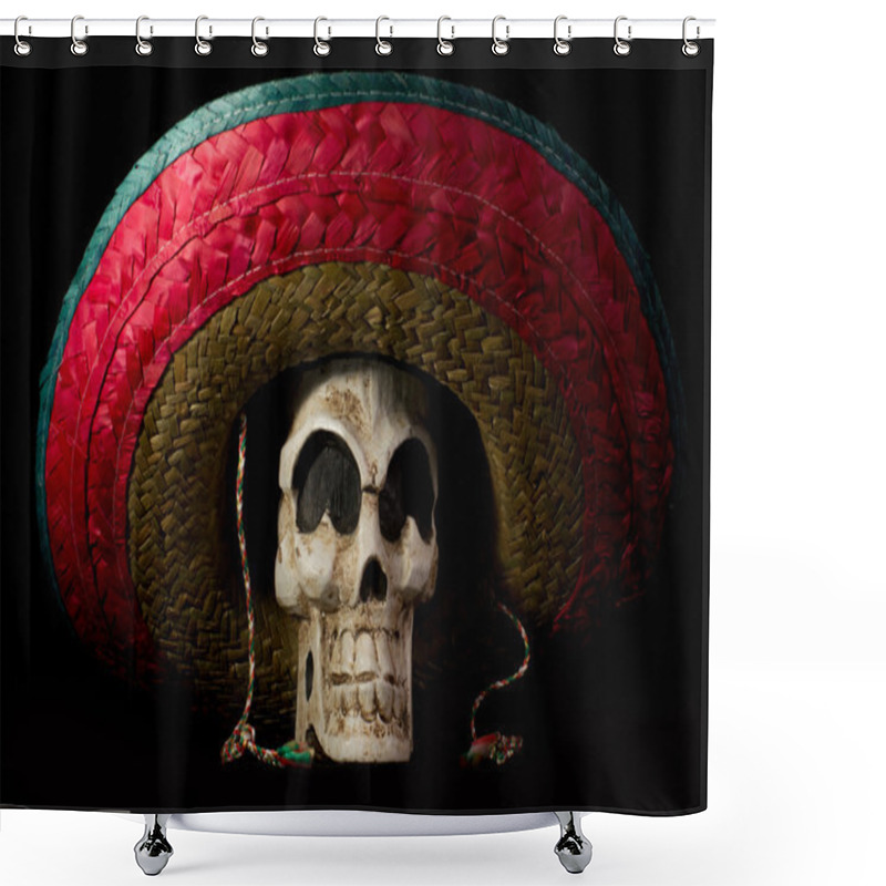 Personality  Dia De Los Muertos - Day Of The Dead Skull With Sombrero Shower Curtains