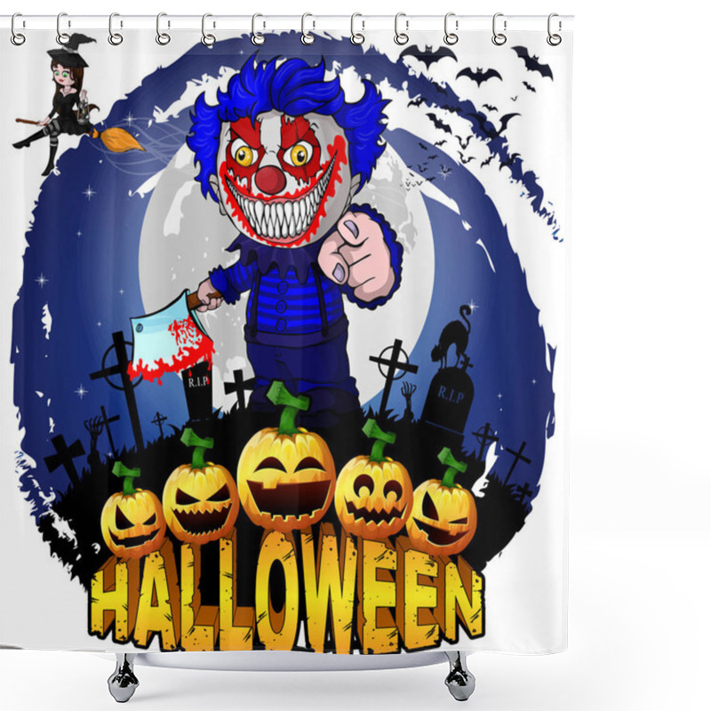 Personality  Halloween Design Template With Evil Clown. Vector Illustration. Shower Curtains