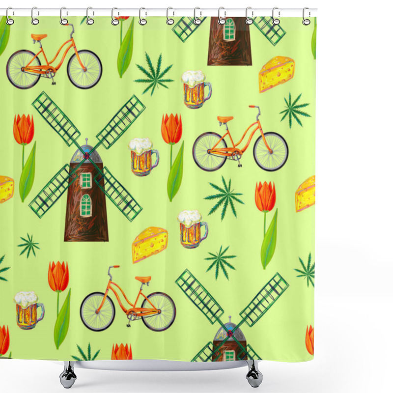 Personality  Netherlands Seamless Pattern With Windmills Shower Curtains