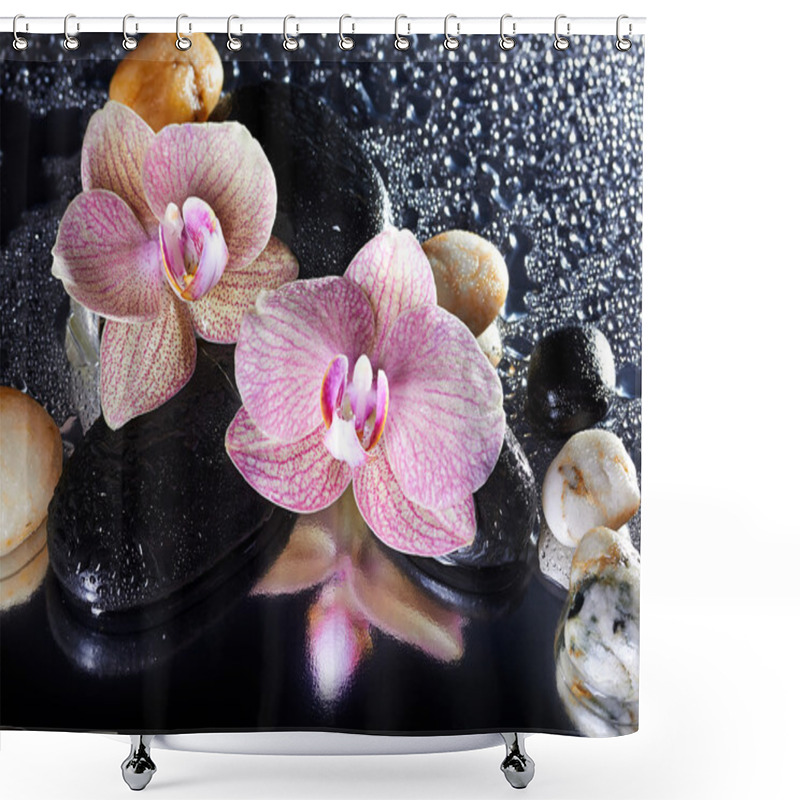 Personality  Orchid Flowers And Stones With Reflection  Shower Curtains