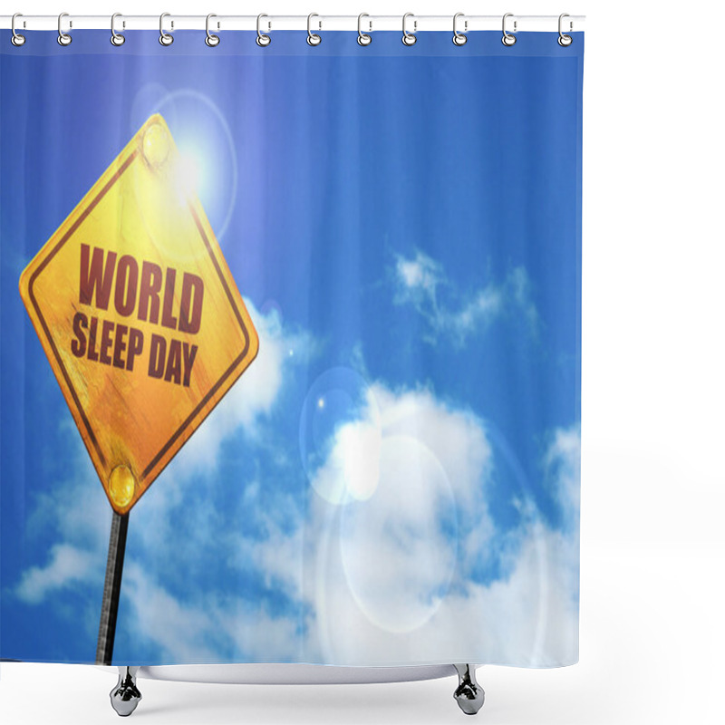 Personality  World Sleep Day, 3D Rendering, Glowing Yellow Traffic Sign Shower Curtains