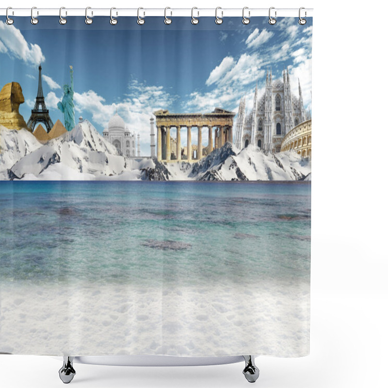 Personality  Mountain Lake And World Landmarks Shower Curtains