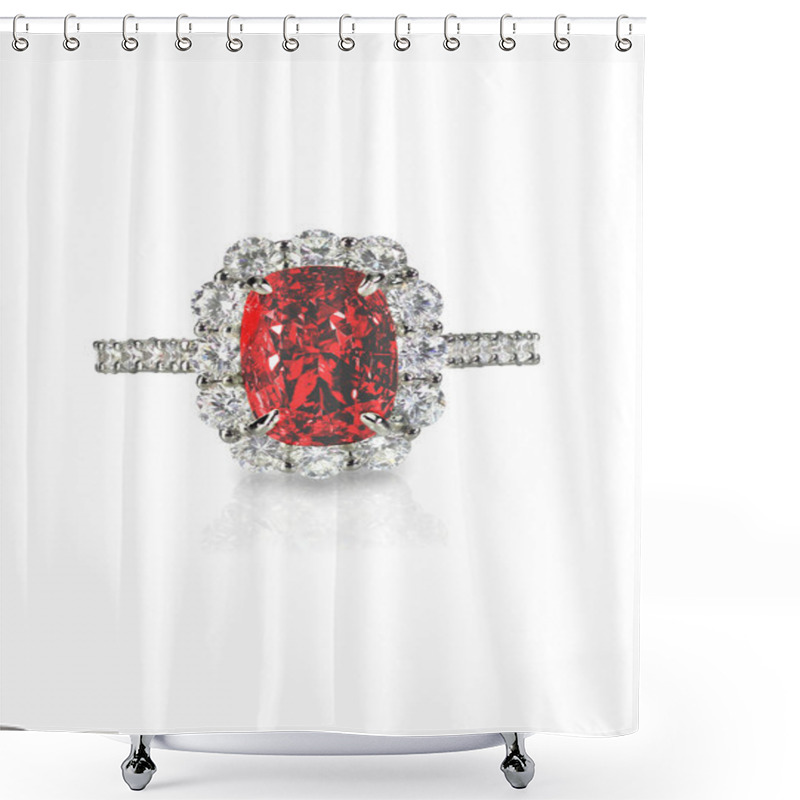 Personality  Ruby Center Stone Ring Isolated On White Shower Curtains