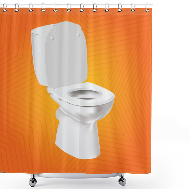 Personality  White Vector Toilet Bowl On Orange Background. WC. Shower Curtains