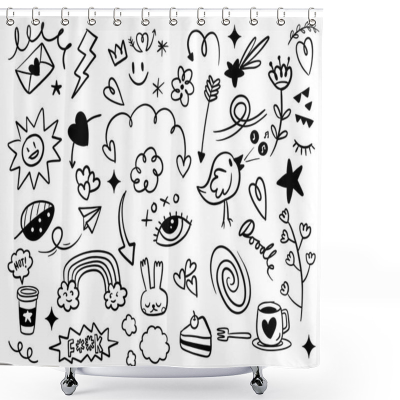 Personality  A Charming Collection Of Cute And Whimsical Hand Drawn Doodles Featuring Hearts, Stars, Animals, And Playful Symbols Shower Curtains