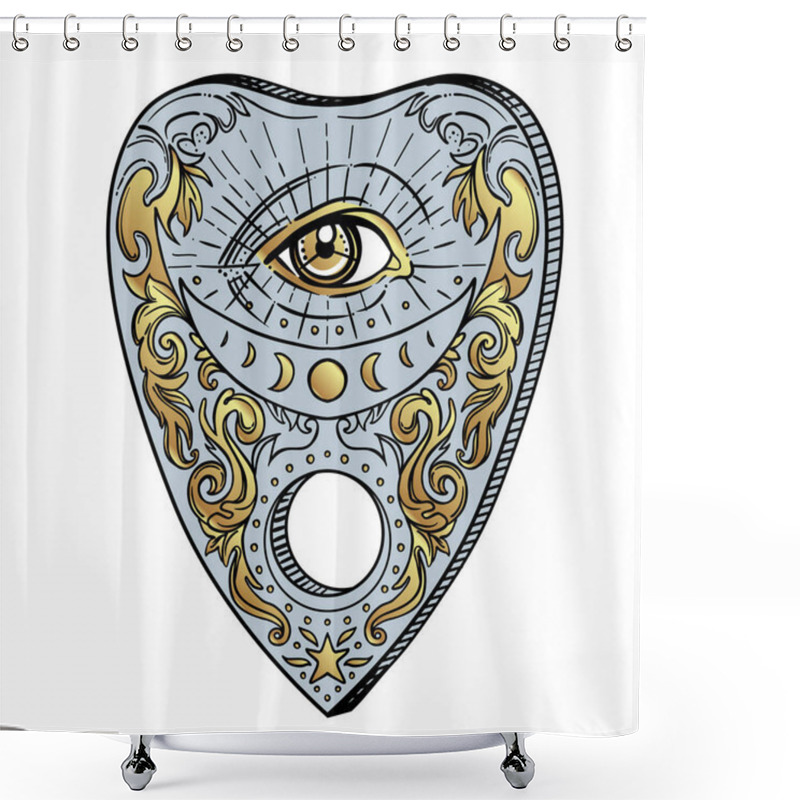 Personality  Heart-shaped Planchette For Spirit Talking Board. Vector Isolated Illustration In Victorian Style. Mediumship Divination Equipment. Flash Tattoo Drawing. Spirituality, Occultism. Shower Curtains