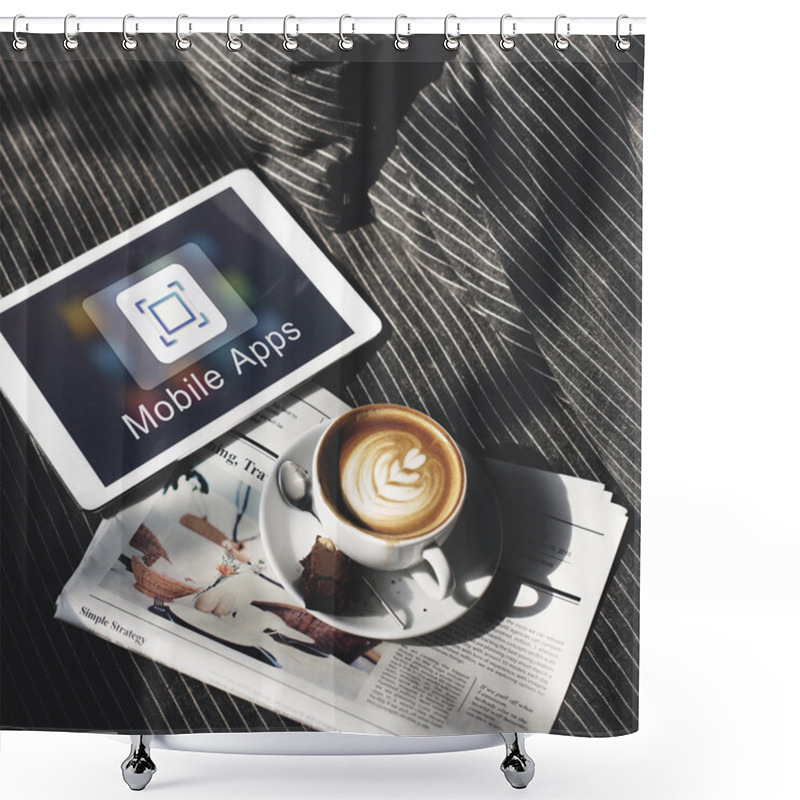 Personality  Coffee,newspaper And Digital Tablet  Shower Curtains