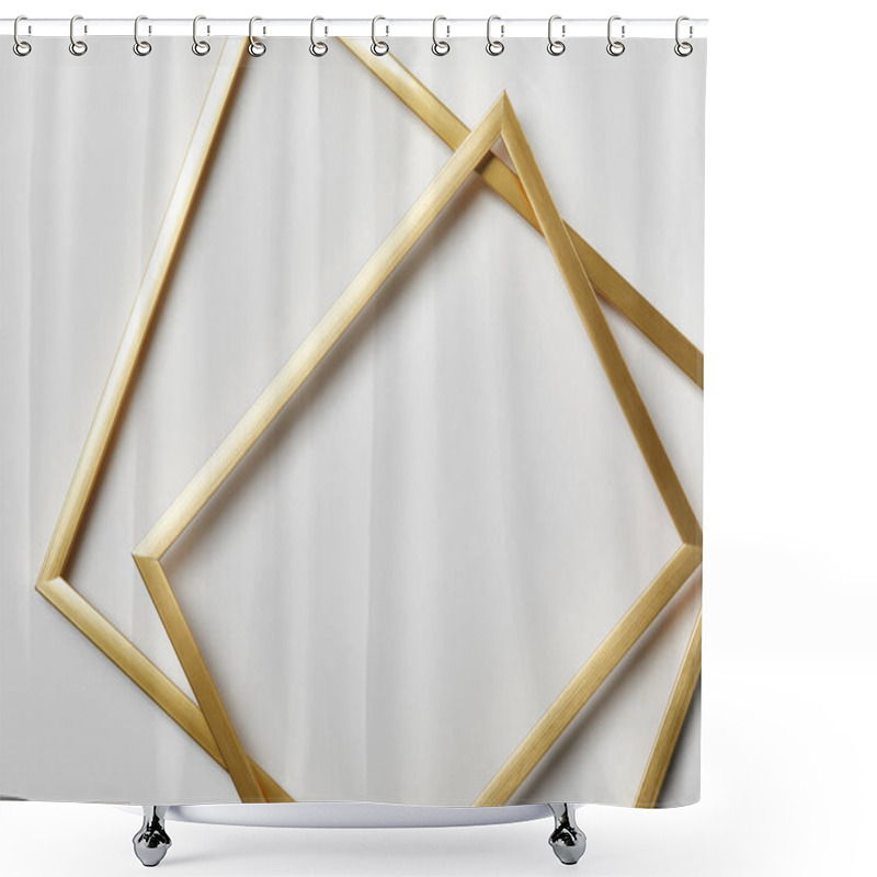 Personality  Top View Of Golden Frames On White Background With Copy Space Shower Curtains